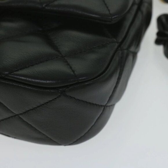 CHANEL Matelasse Turn Lock Chain Shoulder Bag Lamb Skin Black CC Auth ar11105AM - Picture 2 of 16
